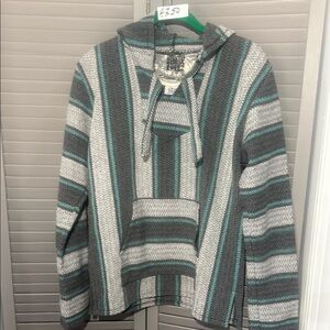 Vintage Striped Baja Hoodie with Teal Accents